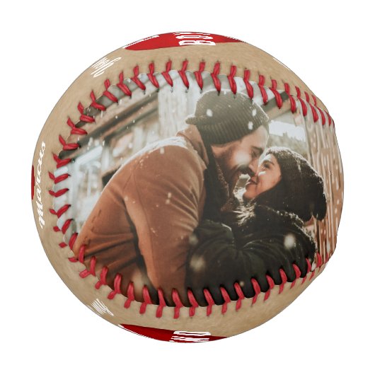 私の素朴彼氏の赤いハート2枚 野球ボール (正面左)