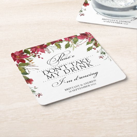 私の結婚クリスマス酒を飲まないでくれ スクエアペーパーコースター (アングル)