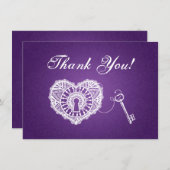 私の結婚ハート・パープルに鍵を書いてくれてありがとう ノートカード (正面/裏面)