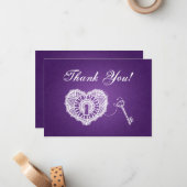 私の結婚ハート・パープルに鍵を書いてくれてありがとう ノートカード (正面/裏面インサイチュ)
