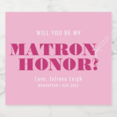 私の結婚式の付き人になってくれる？ ボールドピンクのバッチ スパークリングワインラベル (シングルラベル)