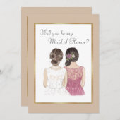 私の結婚式の伴娘になってくれますか？ ゴールド 招待状 (正面/裏面)