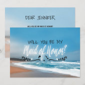 私の結婚式の伴娘になってくれる？ | ビーチでの伴娘 招待状 (正面/裏面)