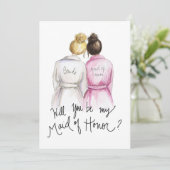 私の結婚式の伴娘になってくれる?ブライダルブーケ ドレス ケーキ ブライダルメイド サンキューカード (スタンド正面)