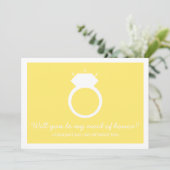 私の結婚式の伴娘になってくれる？ - 黄色のリングカード 招待状 (スタンド正面)