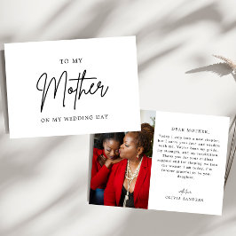 私の結婚式の日に母にミニマル写真 サンキューカード