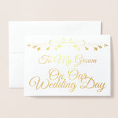 私の結婚式の日に私の新郎に金の箔カード 箔カード (封筒付き正面)