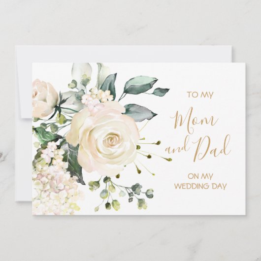 私の結婚式の日に私の母とパパに白いバラ カード (正面)