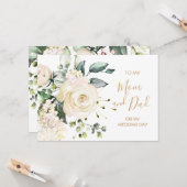 私の結婚式の日に私の母とパパに白いバラ カード (正面/裏面インサイチュ)