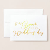 私の結婚式の日のシックなスクリプトで私の新郎に 箔カード (封筒付き正面)