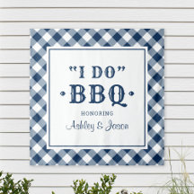 私の結婚式のBBQ ネイビー ギンガム ウェディング バックドロップ