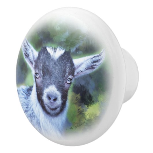 私の絵画ピグミーヤギのサバンナの セラミックノブ (右)