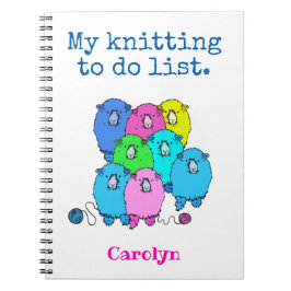 私の編み物リスト、かわいい羊、あなたの名前 ノートブック