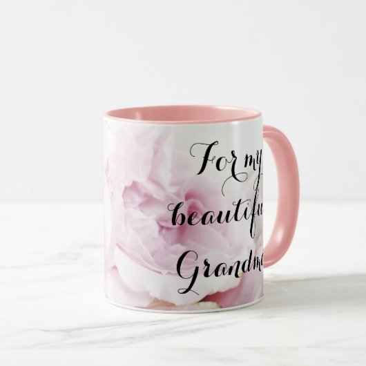 私の美しいおばあちゃんかわいらしピンクのバラフローラ マグカップ (正面右)