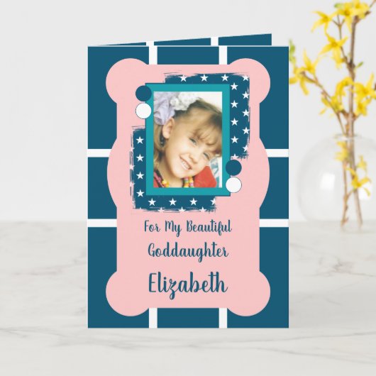 私の美しいゴド娘の青とピンクの写真 カード (黄色い花)