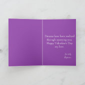 私の美しい妻へ：紫のバレンタインの写真 カード (内部)