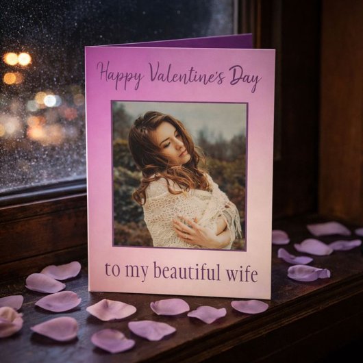 私の美しい妻へ：紫のバレンタインの写真 カード