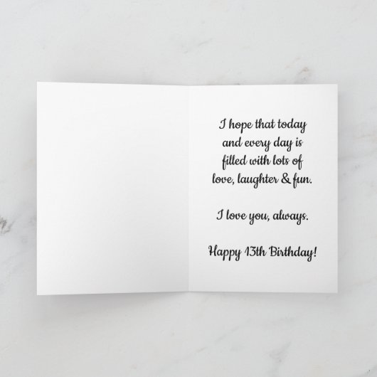 私の美しい娘13誕生日 カード (内部)