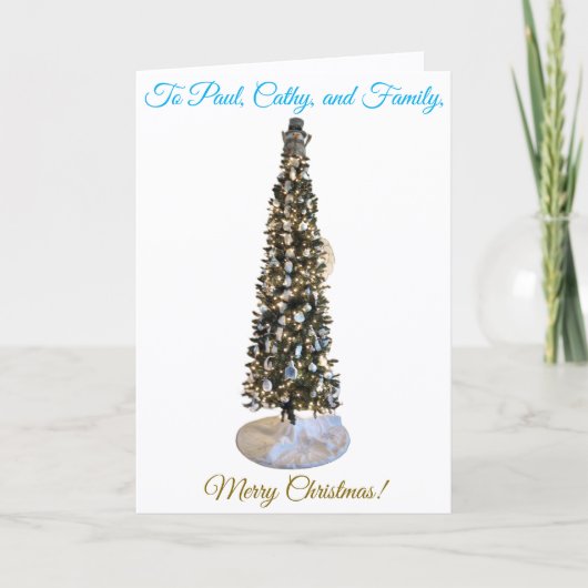 私の美しい息子と家族に、クリスマスカード カード (正面)