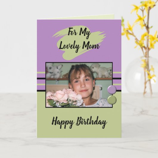 私の美しい母の紫と緑の写真の誕生日のために カード (黄色い花)
