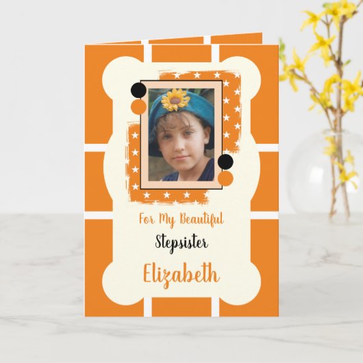 私の美しい義理のオレンジと黒の写真 カード (黄色い花)