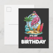 私の群れの誕生日 フラミンゴ インビテーションポストカード (正面/裏面)