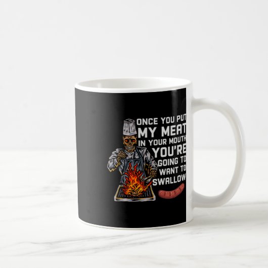 私の肉を口の中に入れたらBbqシェフおもしろい。 コーヒーマグカップ (右)