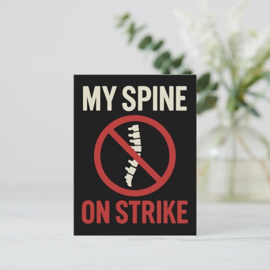 私の背骨がスト中 – 背中おもしろい痛み引用文 ポストカード (スタンド正面)