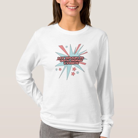 私の脳は90%が歌詞 – 楽しいレトロポップアート Tシャツ (正面)