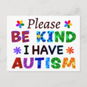 私の自閉症に関しては、親切にしてください ポストカード (正面)