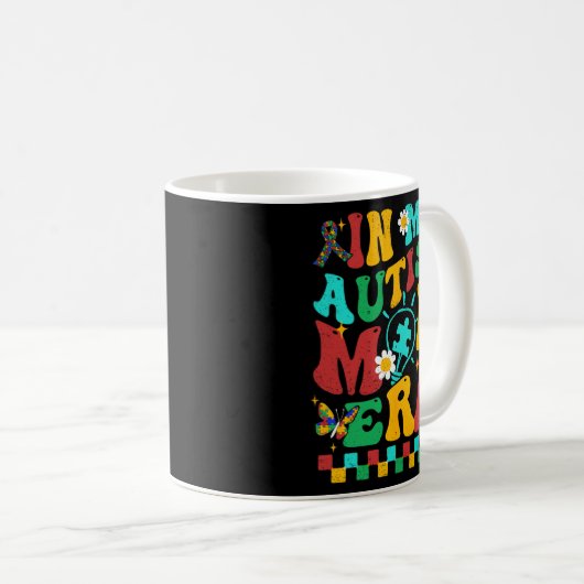 私の自閉症ママ時代Groovyパズルピースレトロマザー コーヒーマグカップ (正面右)