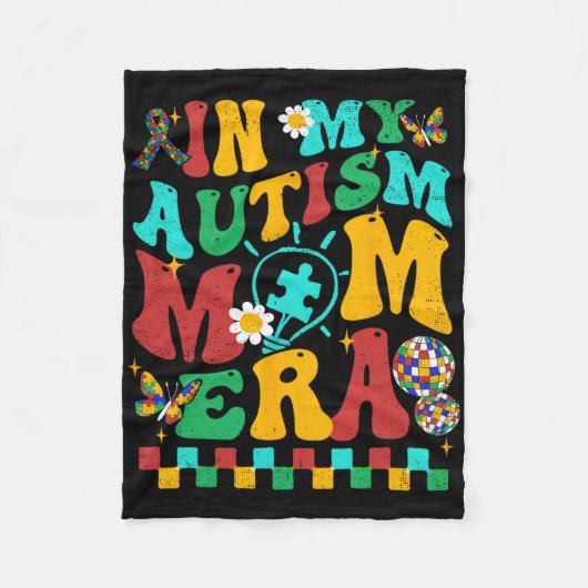 私の自閉症ママ時代Groovyパズルピースレトロマザー フリースブランケット (正面)