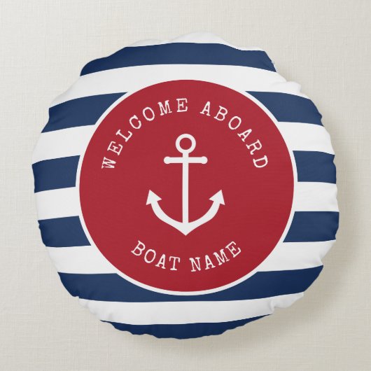 私の船は枕の周りの私の幸せ航海のな場所だ ラウンドクッション (裏面)