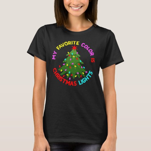 私の色お気に入りのはクリスマスライトクリスマスツリー Tシャツ (正面)