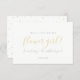 私の花の女の子のカード – 金ゴールドドット白 招待状