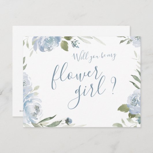 私の花の女の子の埃っぽい青いフローラ 招待状 (正面/裏面)
