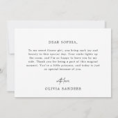 私の花の女の子の結婚式の日にミニマルなシック サンキューカード (裏面)