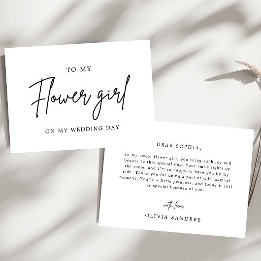 私の花の女の子の結婚式の日にミニマルなシック サンキューカード