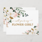 私の花の女の子の赤面ピンクのフローラ金ゴールド ポストカード (正面/裏面)