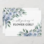 私の花の女の子ダスティブルーのフローラカード 招待状 (正面/裏面)