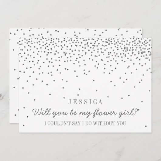 私の花の女の子ヴィンテージシルバー紙吹雪 招待状 (正面/裏面)