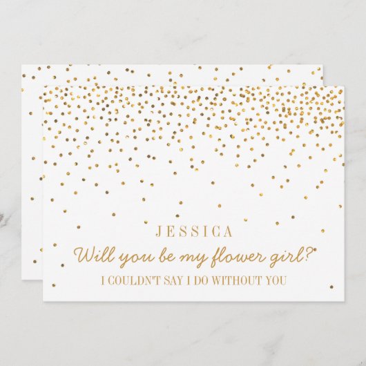 私の花の女の子ヴィンテージ金ゴールド紙吹雪 招待状 (正面/裏面)