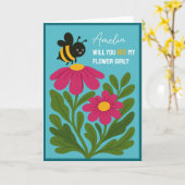 私の花の女の子可愛い（昆虫）マルハナバチフローラ カード (黄色い花)