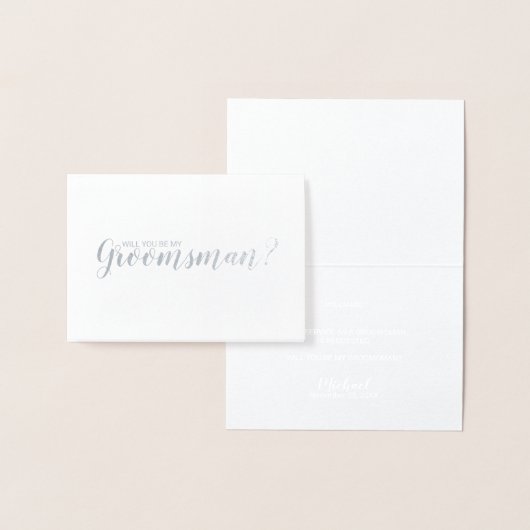 私の花婿の付添人ですか。 エレガントな銀 箔カード (ディスプレー)