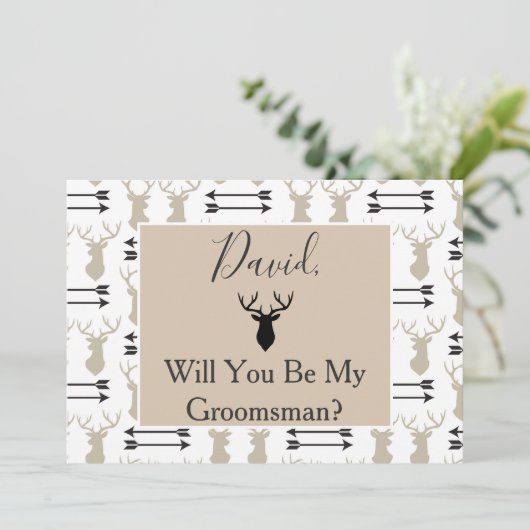 私の花婿の付添人のシカの(雄ジカの)枝角の矢です 招待状 (スタンド正面)