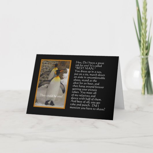 私の花婿介添人ですか。 ペンギンのユーモアカード 招待状 (正面)