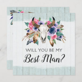 私の花婿介添人素朴フローラスカル 招待状