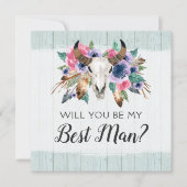 私の花婿介添人素朴フローラスカル 招待状 (正面)