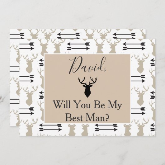 私の花婿介添人鹿〔雄ジカの〕枝角アロー 招待状 (正面/裏面)