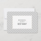 私の花婿介添人?グレーのストライプパターン 招待状 (正面)